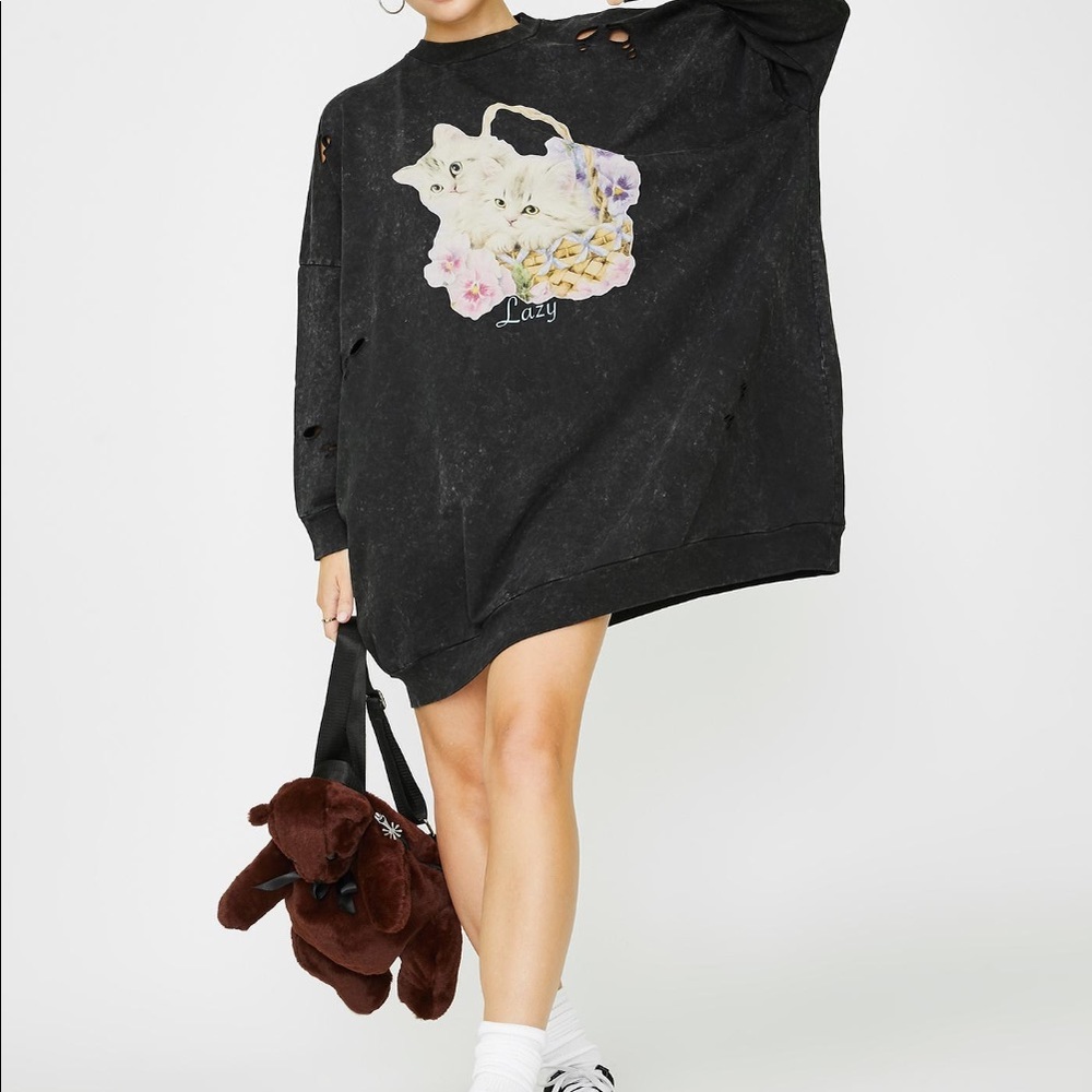 LAZY OAF Basket O’ Cats sweater dress sweatshirt oversized OS one size *sold out